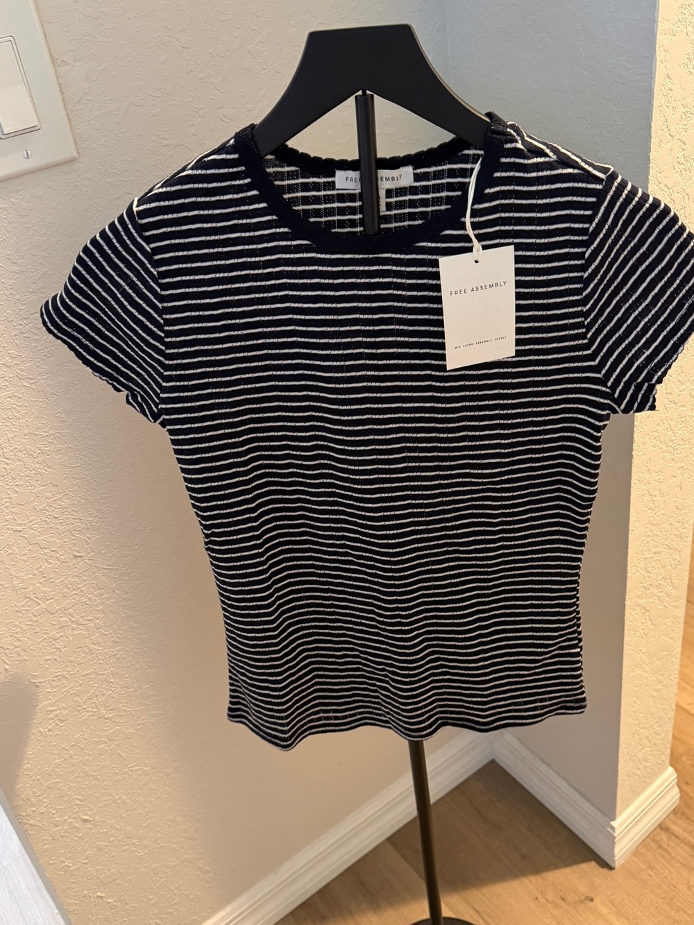 Black and White Striped Short Sleeve lightweight knit Top